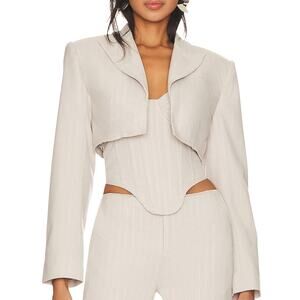 h:ours Gray Crop Tweed Blazer MEDIUM Bolero Padded Shoulder Revolve Designer NEW